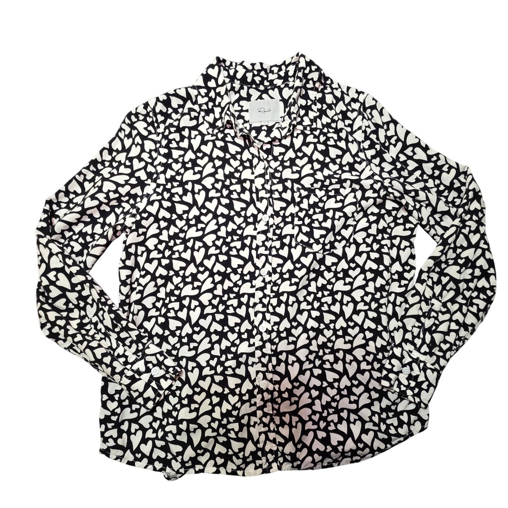 Rails Button Down Kathryn Amore Abstract Heart Print Medium Black White Romantic